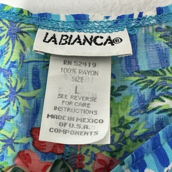 La Blanca Coverup Size L Blue Floral Dress Vintage Hawaiian - Picture 6 of 9